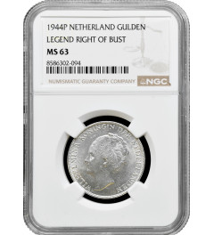 Netherlands 1 gulden 1944 P, NGC MS63, "Queen Wilhelmina (1890 - 1948)"