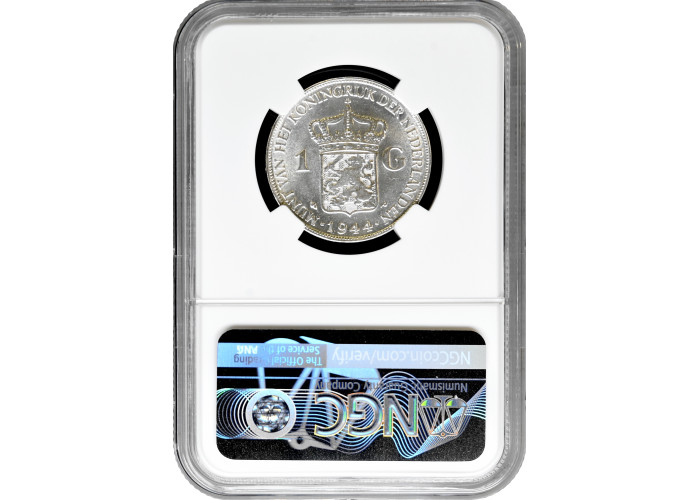 Netherlands 1 gulden 1944 P, NGC MS63, "Queen Wilhelmina (1890 - 1948)"
