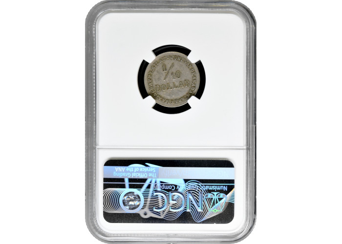 Netherlands East Indies 1/10 dollar 1902-13, NGC AU Det, "Silau Tabakmaaschappy"