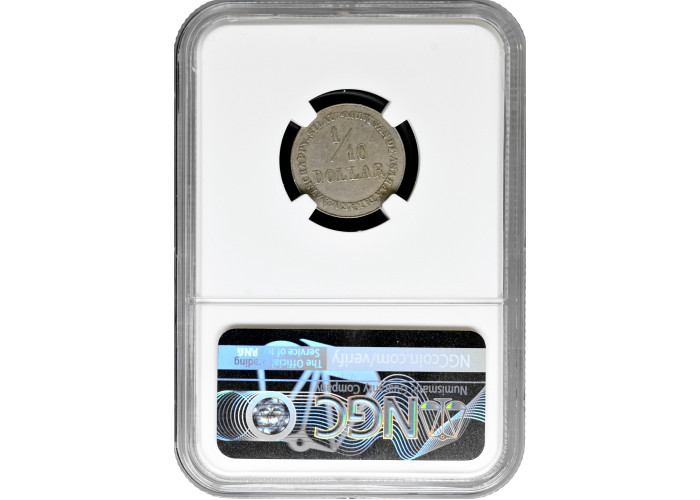 Netherlands East Indies 1/10 dollar 1902-13, NGC AU Det, "Silau Tabakmaaschappy"