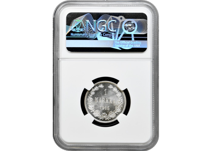 Финляндия 1 марка 1915 г. S, NGC MS64, "Император Николай II (1895 - 1917)"