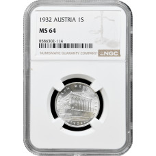 Австрия 1 шиллинг 1932 г., NGC MS64, "Первая Республика (Шиллинг) (1925 - 1938)"