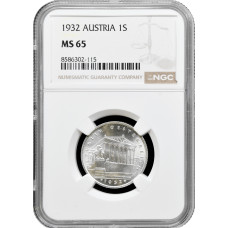 Австрия 1 шиллинг 1932 г., NGC MS65, "Первая Республика (Шиллинг) (1925 - 1938)"