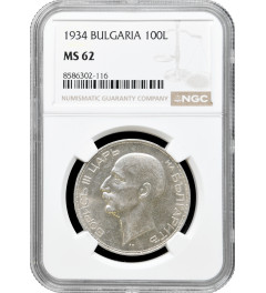 Bulgaria 100 leva 1934, NGC MS62, "Tsar Boris III (1918 - 1943)" silver coin