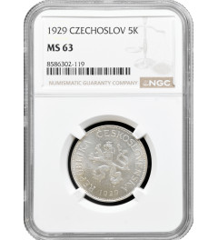 Czechoslovakia 5 korun 1929, NGC MS63, "First Republic (1919 - 1938)"