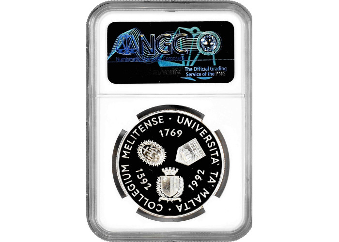 Мальта 5 лир 1993 г., NGC PF69 UC, "400-летие - Университет Мальты"