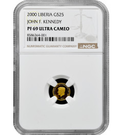 Liberia 25 dollars 2000, NGC PF69 UC, "John F. Kennedy" Top Pop gold coin