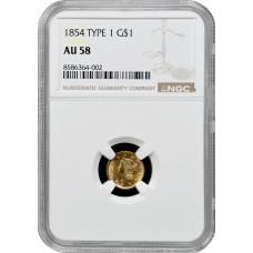 USA 1 Dollar 1854, NGC AU58, "Liberty Head - Type 1" Goldmünze