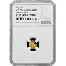 Kongo 100 Franken 2017, NGC PF69 UC, "Fauna Afrikas - Wasserbüffel" Top Pop Gold