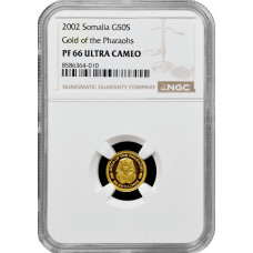Somalia 50 shillings 2002, NGC PF66 UC, "Gold of the Pharaohs" gold coin