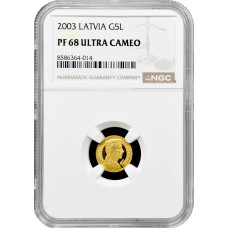 Lettland 5 Lati 2003, NGC PF68 UC, "10. Jahrestag - der neue Lats" Goldmünze