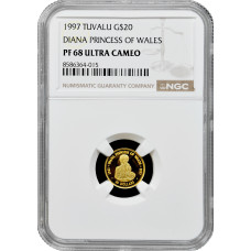 Tuvalu 20 Dollar 1997, NGC PF68 UC, "Tod von Prinzessin Diana" Goldmünze