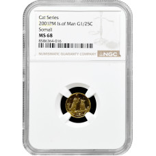 Isle of Man 1/25 Krone 2001 PM, NGC MS68, "Somali-Katze" Goldmünze