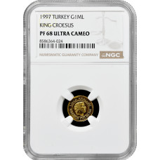 Turkey 1.000.000 lira 1997, NGC PF68 UC, "Croesus, the King of Lydia" gold coin