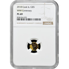 Cook Islands 5 Dollar 2018, NGC PL69, "Hundertjahrfeier des Ersten Weltkriegs"