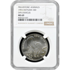 Vietnam 10 Dong 1993, NGC MS69, "Prähistorische Tiere - Diplodocus"