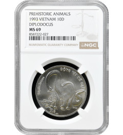 Vietnam 10 dong 1993, NGC MS69, "Prehistoric Animals - Diplodocus"