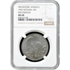Vietnam 10 Dong 1993, NGC MS68, "Prähistorische Tiere - Diplodocus"