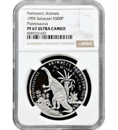 Western Sahara (Saharawi) 500 pesetas 1995, NGC PF67 UC, "Plateosaurus" Top Pop