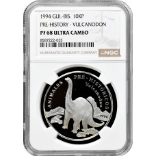 Гвинея-Бисау 10.000 песо 1994 г., NGC PF68 UC, "Доисторические животные - Вулканодон" Top Pop 1/0