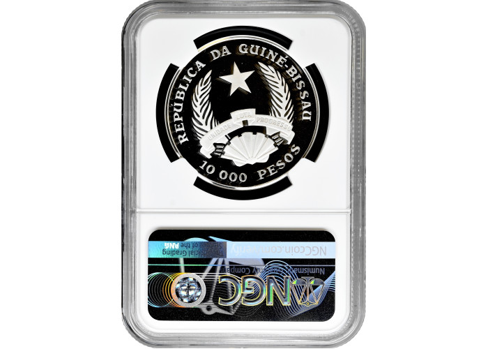 Гвинея-Бисау 10.000 песо 1994 г., NGC PF68 UC, "Доисторические животные - Вулканодон" Top Pop 1/0