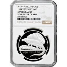 Vietnam 100 dong 1994, NGC PF69 UC, "Prehistoric Animals - Edaphosaurus" Top Pop