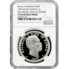 Гавайский монетный двор 1 доллар 1996 г., NGC PF66 UC, "Король Калакауа I" 1 унция