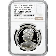 Гавайский монетный двор 1 доллар 1996 г., NGC PF67 UC, "Королева Лилиуокалани" 1 унция