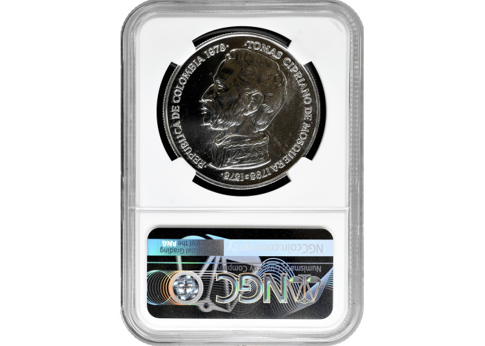 Колумбия 500 песо 1978 г., NGC MS64, "Острорылый крокодил"