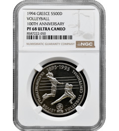 Greece 500 drachmai 1994, NGS PF68 UC, "100th Anniv. - Volleyball" silver coin