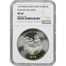 Коста-Рика 100 колонов 1979, NGC MS68, "Международный год детей"
