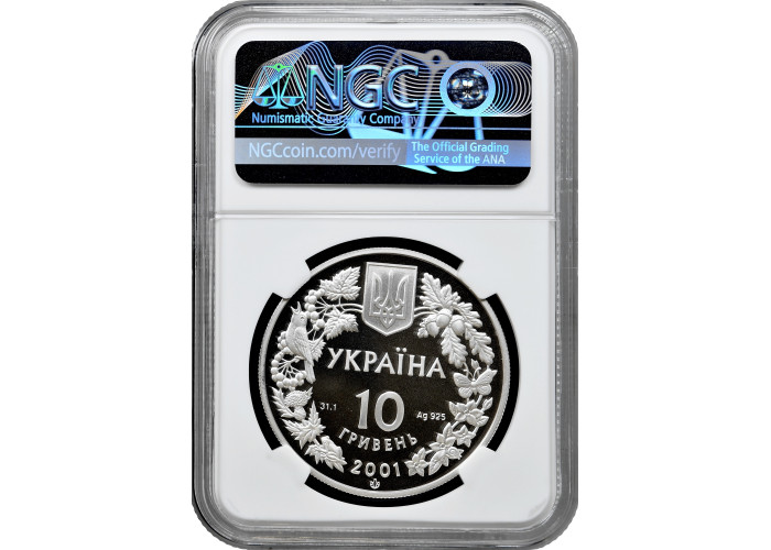 Ukraine 10 hryven 2001, NGC PF69 UC, "Flora and Fauna - Eurasian lynx" silver