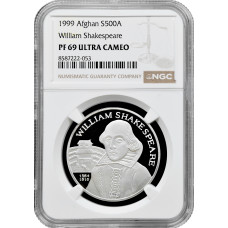 Афганистан 500 афгани 1999 г., NGC PF69 UC, "Уильям Шекспир" Top Pop