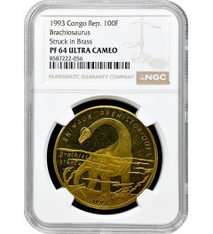 Congo Republic 100 francs 1993, NGC PF64 UC, "Prehistoric animals Brachiosaurus"