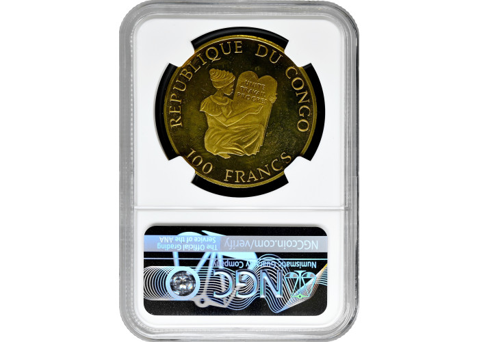 Congo Republic 100 francs 1993, NGC PF64 UC, "Prehistoric animals Brachiosaurus"