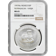 Мексика 5 песо 1997 г. Mo, NGC MS65, "Теотиуакан - Vasija"