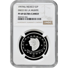 Мексика 2 песо 1997 г. Mo, NGC PF69 UC, "Теотиуакан - диск смерти"