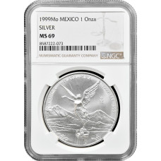 Мексика 1 онза 1999 г. Mo, NGC MS69, "Серебряная инвестиционная монета "Свобода"