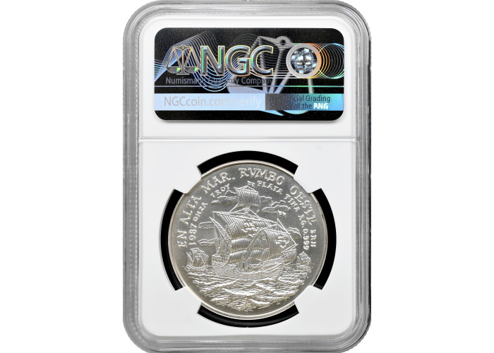 Cuba silver medal 1987, NGC MS69, "Departure from the port of Palos" Top Pop