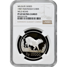 Индонезия 10000 рупий 1987 г., NGC PF69 UC, "Бабируса"