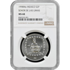 Мексика 2 песо 1998 г. Mo, NGC MS68, "Ольмеки - Senor De Las Limas" Top Pop