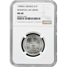 Мексика 1 песо 1998 г. Mo, NGC MS60, "Ольмеки - Senor De Las Limas"