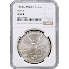 Мексика 1 онза 1999 г. Mo, NGC MS65, "Серебряная инвестиционная монета "Свобода"
