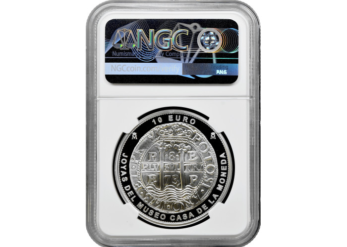 Spanien 10 Euro 2025 M, NGC PF70 UC, "Casa de la Moneda - 8 Reales 1673 Potosí"