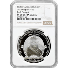 Spanien 10 Euro 2025 M, NGC PF70 UC, "U.S. 250. Jahrestag - Jordi Farragut"