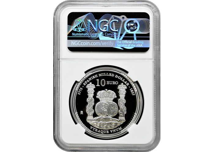 Spain 10 euro 2025 M, NGC PF70 UC, "U.S. 250th Anniver. - First American Dollar"