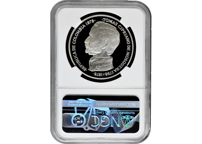 Колумбия 500 песо 1978 г., NGC PF69 UC, "Острорылый крокодил" Top Pop