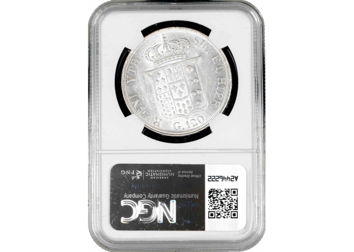 Naples & Sicily 120 grana 1836, NGC MS62, "King Ferdinand II (1830 - 1859)"