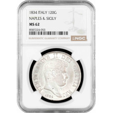 Neapel & Sizilien 120 Grana 1834, NGC MS62, "König Ferdinand II (1830 - 1859)"