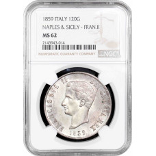 Neapel 120 Grana 1859, NGC MS62, "König Franz II (1859 - 1860)" Silbermünze